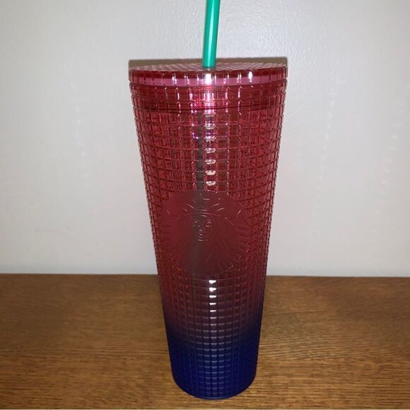 Starbucks 2022 Watermelon Pink Purple Gradient Ombre Grid 24oz Venti Tumbler Cup
